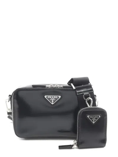 Pre-owned Prada Brick Patent Leather Cross Body Bag In Black