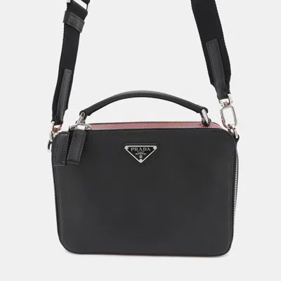 Pre-owned Prada Brique 2way Shoulder Bag Black/red Saffiano Leather
