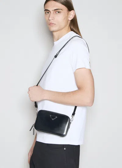 Prada Brique Brushed Leather Crossbody Bag In Black