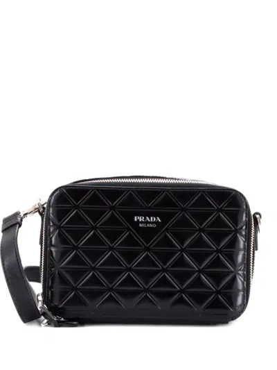 Pre-owned Prada Brique Camera Embossed Leather Crossbody Bag In Black