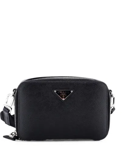 Pre-owned Prada Brique Camera Saffiano Leather Mini Crossbody Bag In Black