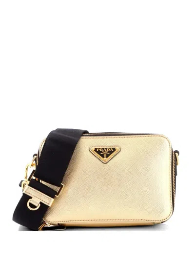 Pre-owned Prada Brique Camera Saffiano Leather Mini Crossbody Bag In Gold