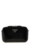 Prada Small Brique Brushed Leather Crossbody Bag In Black