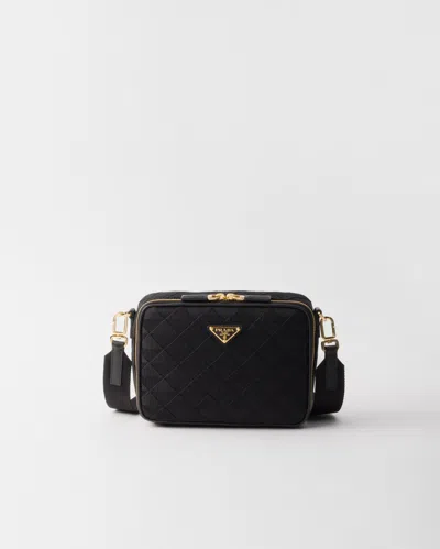 Prada Brique Embroidered Fabric Bag In Black
