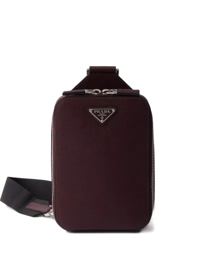 Prada Brique Leather Messenger Bag In Burgundy