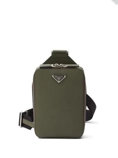 PRADA BRIQUE LEATHER SHOULDER BAG