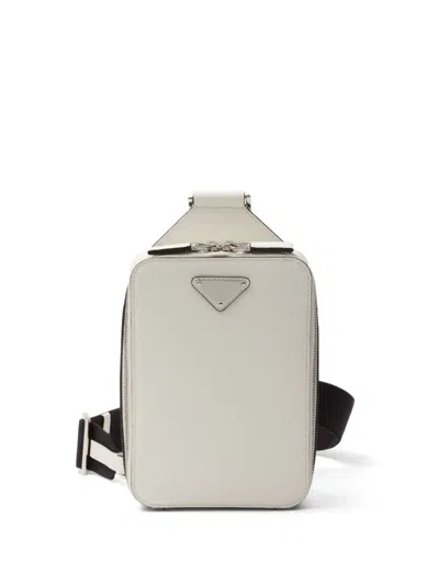 Prada Mens White Brique Saffiano Logo-plaque Leather Shoulder Bag