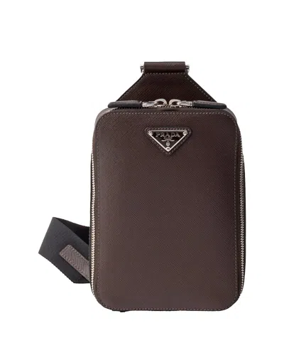Prada Brique Saffiano Leather Bag In Brown