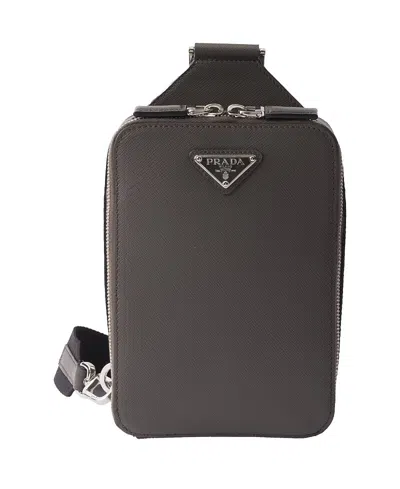 Prada Brique Saffiano Leather Bag In Gray