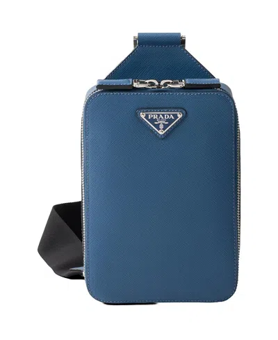 Prada Brique Saffiano Leather Bag In Blue