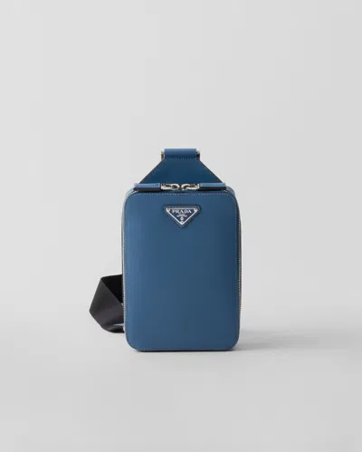 Prada Brique Saffiano Leather Bag In Aviator Blue