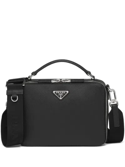 Prada Brique Saffiano Leather Bag In Black