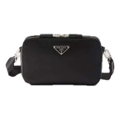 Prada Brique Saffiano Leather Bag In Black