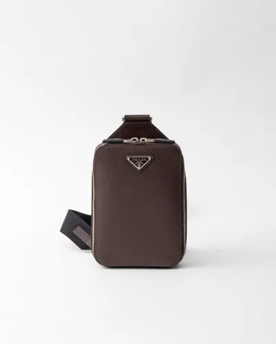 Prada Brique Saffiano Leather Bag In Coffee