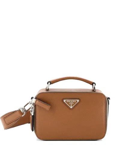 Pre-owned Prada Brique Saffiano Leather Mini Crossbody Bag In Brown