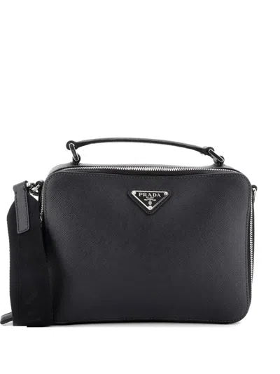 Pre-owned Prada Brique Saffiano Leather Small Crossbody Bag In Black