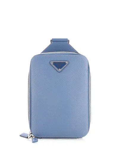 Pre-owned Prada Brique Sling Bag Saffiano Leather Backpack In Blue
