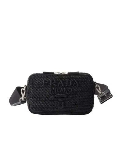 Prada Brique Crochet Shoulder Bag In Schwarz