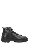 Prada Mens Black Brixxen Triangle-plaque Leather Ankle Boots Eur 44.5 / 10.5 Uk In Multi