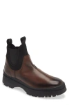 Prada Chunky Sole Leather Ankle Boots In Ebano