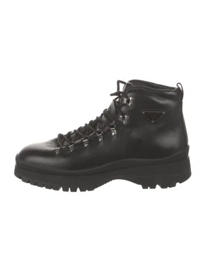 Pre-owned Prada Brixxen Leather Hiking Boots In Black