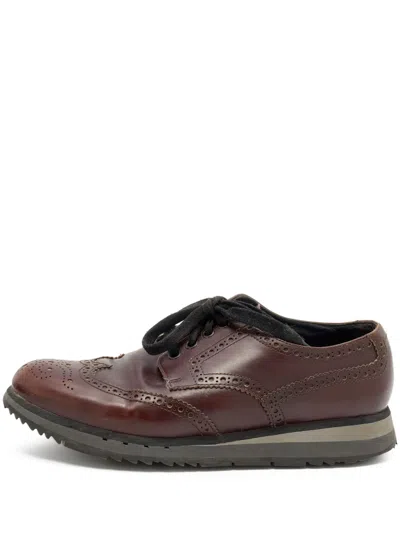 Pre-owned Prada Broguing Derby Shoes In Brown