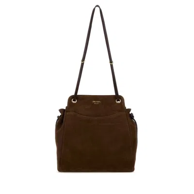 Prada Brow Suede Medium  Carry Bucket Bag