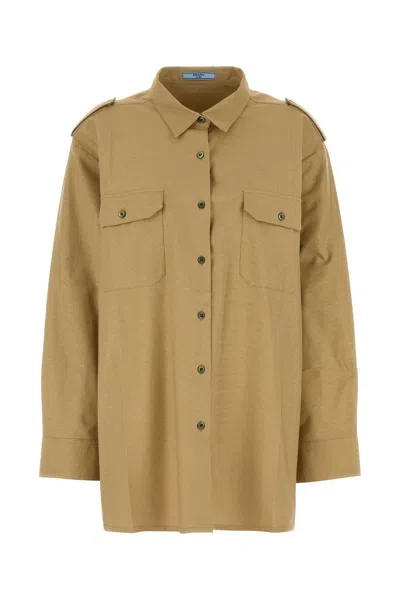 PRADA PRADA CAMEL COTTON OVERSIZE SHIRT
