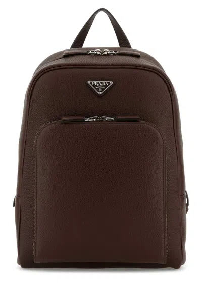 Prada Zaino In Pelle Marrone Uomo In Brown