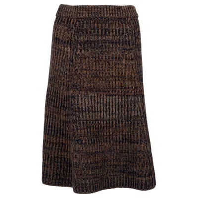 Pre-owned Prada Brown & Blue Wool & Cashmere 2025 Flared Rib-knit Skirt 40 S