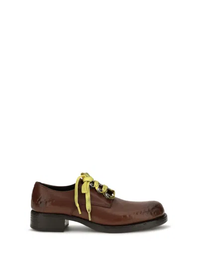 Prada Antique Leather Lace-up Loafers In Brown