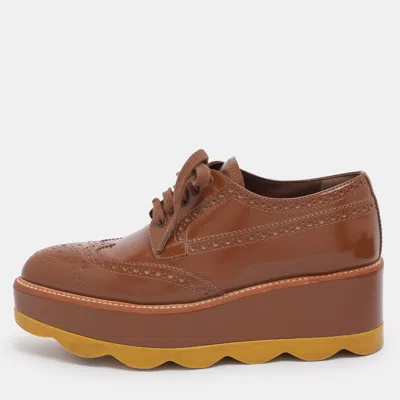 Pre-owned Prada Brown Brogue Leather Platform Derby Sneakers Size 35.5