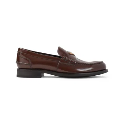 Prada Brown Brushed Calf Leather Loafers In Black