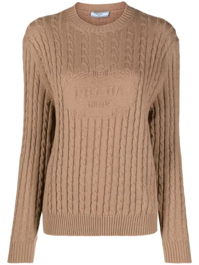 Prada Brown Cable-knit Cashmere Sweater