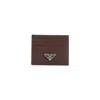 Prada Leather Card Holder Featuring Contrast Panel In Brown