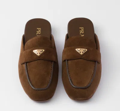 Prada Brown Calf Leather Flat Shoes