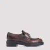 Prada Logo-plaque Brushed-effect Loafers In Brown