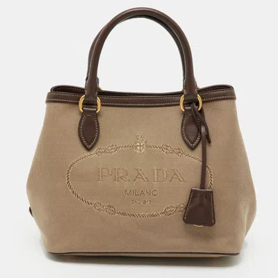 Pre-owned Prada Brown Canvas And Leather Canapa Logo Tote