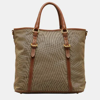 Pre-owned Prada Brown Canvas And Leather Canapa Tote Bag
