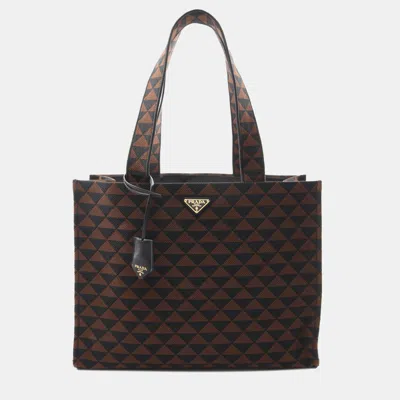 Pre-owned Prada Brown Canvas Triangolo Symbole Shopping Tote