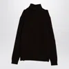 Prada Brown Cashmere Blend Turtleneck Sweater Men In Brown