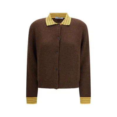 Prada Brown Cashmere Women's Cardigan In Orange