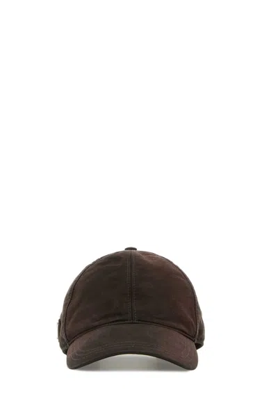 PRADA BROWN COTTON BASEBALL CAP