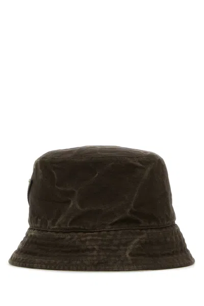 Prada Brown Cotton Bucket Hat In Marrone