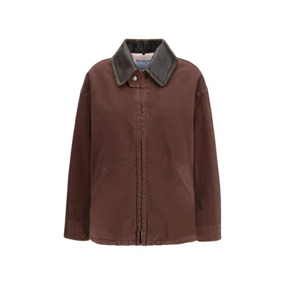Prada Brown Cotton Coat In Burgundy
