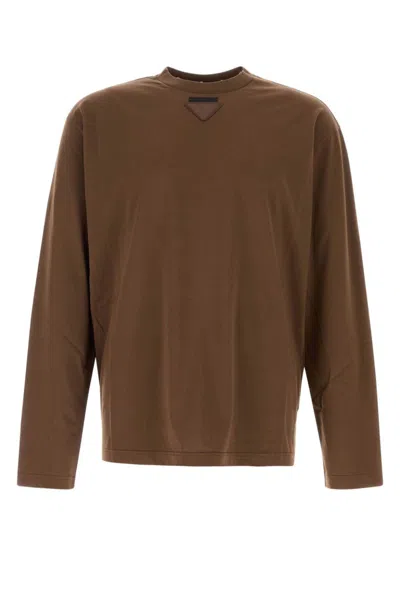 PRADA BROWN COTTON T-SHIRT