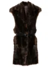 Prada Brown Fur Sleeveless Trench Coat In Brown