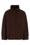 Prada Gabardine Jacket With Long Sleeves And Pockets In Brown