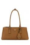 Prada Leather Shoulder Bag Featuring Double Handles In Brown