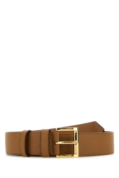 Prada Brown Golden Buckle Belt In Beige